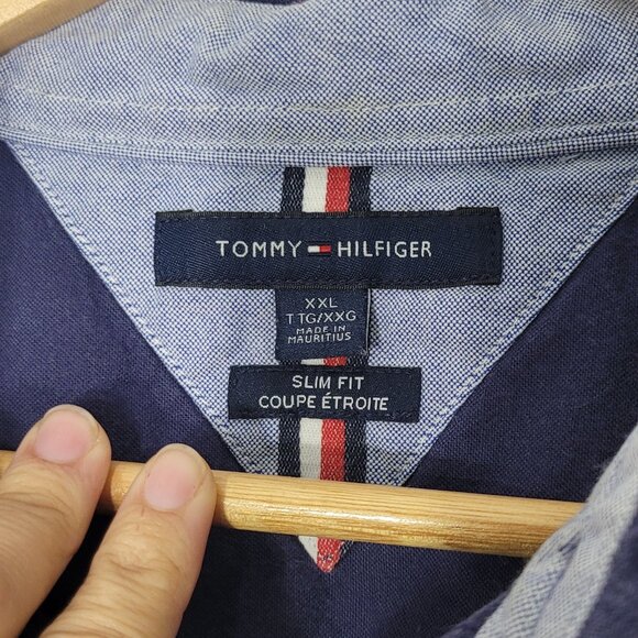 Tommy Hilfiger Men's Navy Blue Cotton Blend Slim Fit Button Down Shirt Plus XXL - Picture 7 of 11